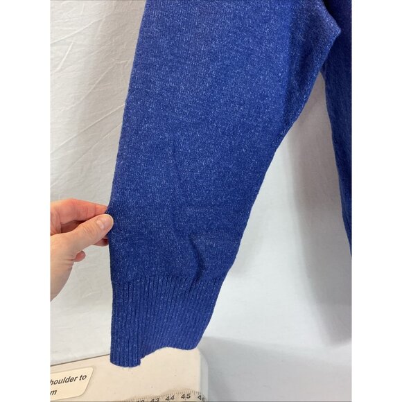 New Talbots Womens Sweater 2x Blue Button Mock Neck Knit Stretch Ribbed Top - Picture 3 of 9